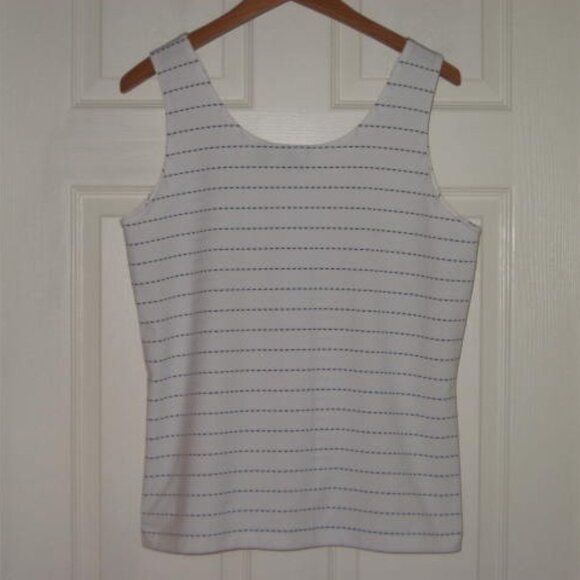 Chicos Sz 2 L Off White Black Striped Tank Top Nylon Blend Excellent Condition - Picture 4 of 6